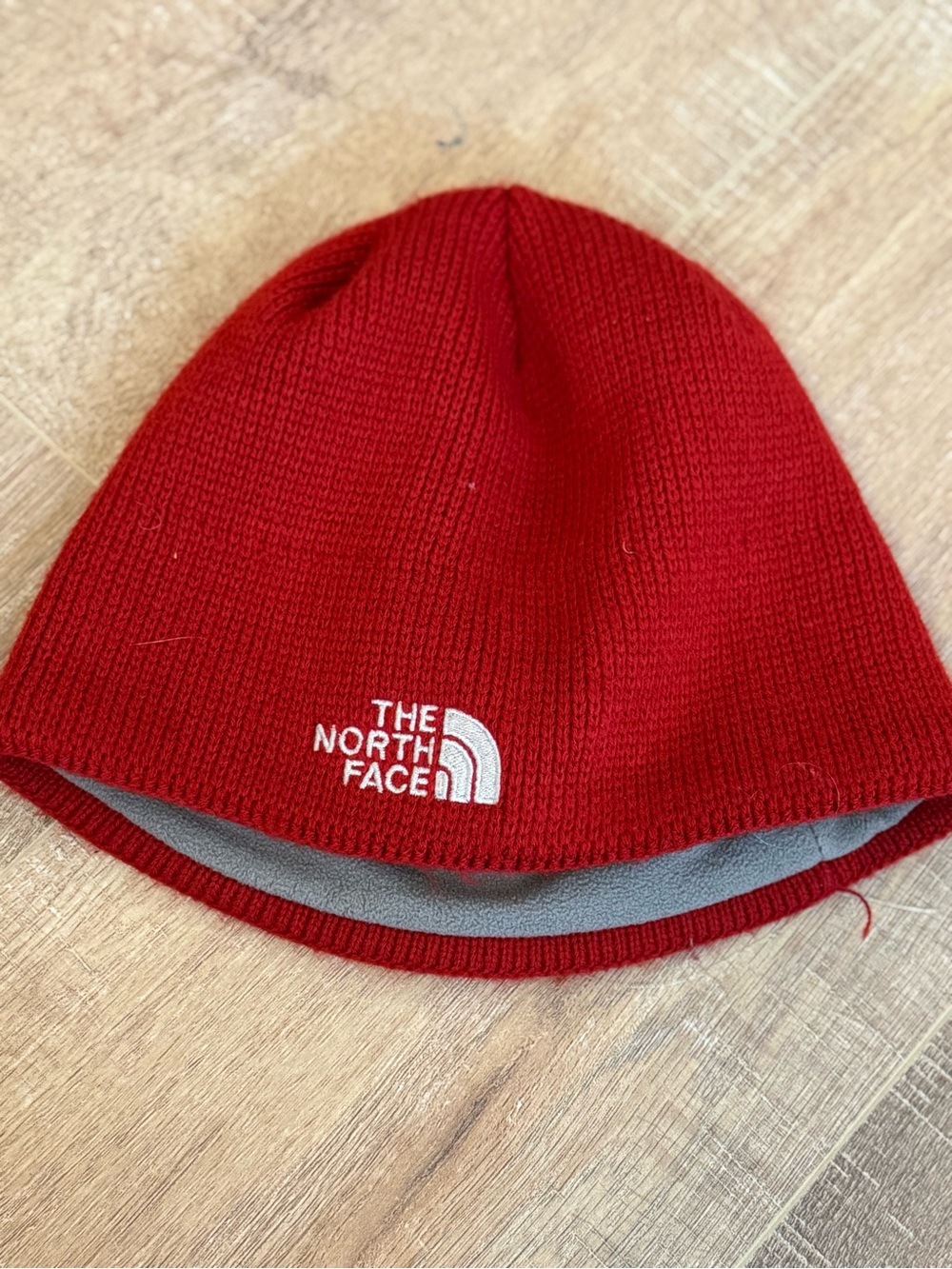 The North Face little Kids Red Knit Fleece-Lined Beanie